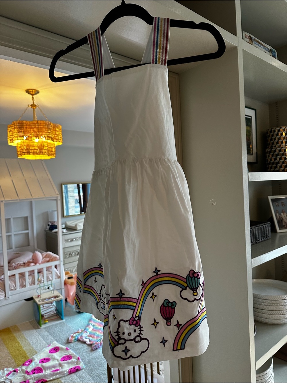 Lola + The Boys White Sundress with Rainbow Strap Details and Hello Kitty Hem